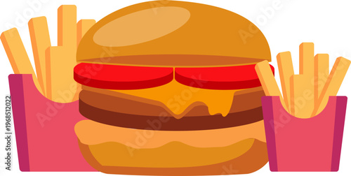 Illustration of Fast Food Burger, Fried Chicken with French Fries and Drink