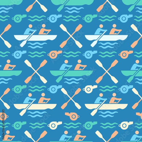 Seamless pattern of people rowing boats and crossed oars