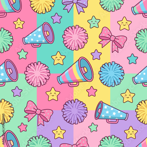 Seamless pattern of cute cartoon cheerleading elements