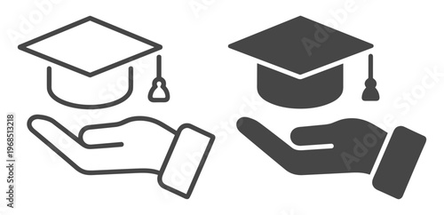 Hand education study school outline icon on transparent background