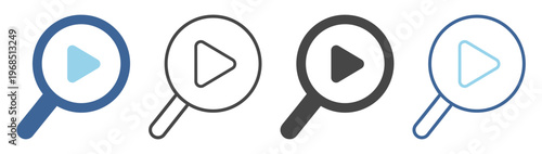 Magnifier button search play technology filled icon on transparent background