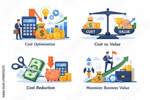 Financial Growth and Cost Saving Concept with Investment, Profit and Business Strategy Illustration