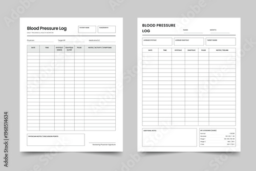 Blood Pressure Log and Daily Health Tracker Bundle, Minimalist Medical Vital Signs Monitor, Patient Hypertension Management Logbook, Printable Sheets