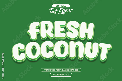 Fresh coconut editable text effect with cartoon text style and with green background