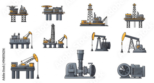Collection of Pixel Art Oil and Gas Industry Icons.
