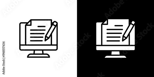 Blogging icon concept with flat Black White Background. Vector illustration.