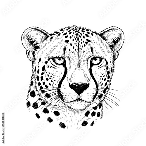 cheetah head hand drawn illustration. black and white
