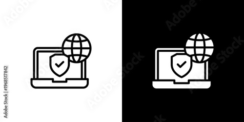 Vpn icon concept with flat Black White Background. Vector illustration.