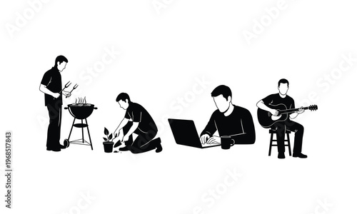 Dad hobbies vector silhouette collection fathers day activity icons illustration.