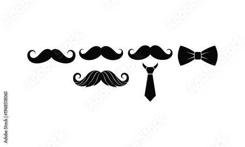 Men fashion accessories silhouette vector illustration mustache necktie bowtie barber art.