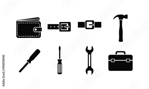 Tools and wallet silhouette vector illustration construction equipment belt accessory art.