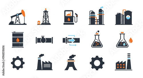 Oil and Gas Industry Icons - Production, Processing, and Infrastructure.