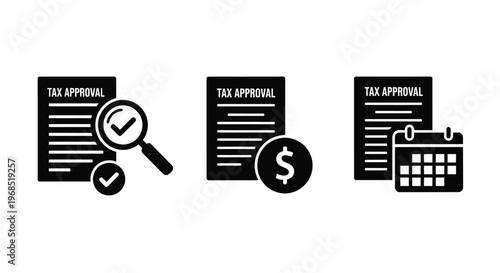Tableau sur toile Tax approval process icons review payment and deadline with calendar