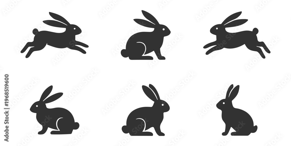 Fototapeta premium rabbit silhouettes vector set of sitting and running hare shapes on transparent background