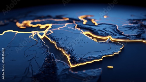 Wallpaper Mural Middle East Illuminated: A Detailed 3D Render Highlighting the Region's Geography and Strategic Importance Torontodigital.ca
