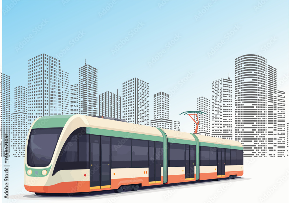 Obraz premium 077-06-Modern electric tram providing efficient public transportation in a city environment
