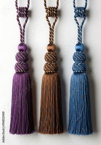 Wallpaper Mural Three decorative curtain tieback tassels in purple, brown, and blue isolated on white background Torontodigital.ca