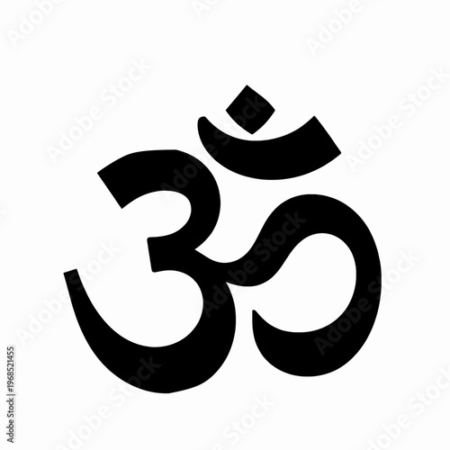 Sacred Om Symbol Flat Vector Illustration, Minimalist Spiritual Sign for Yoga and Meditation, Bold Black Religious Icon Isolated on White Background for Zen Concepts