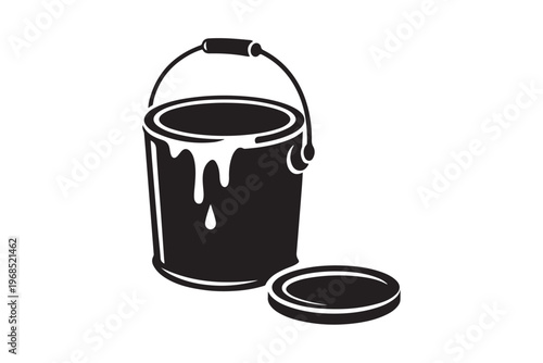Paint can black and white silhouette vector illustration isolated on white background.