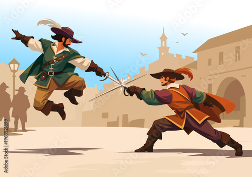 077-11-musketeer, duel, fencing, historical, sword, fighting, adventure, rapier, clash, defense, attack, weapon, battle, conflict, warrior, period, france, 17th century, courage, rivalry, confrontatio