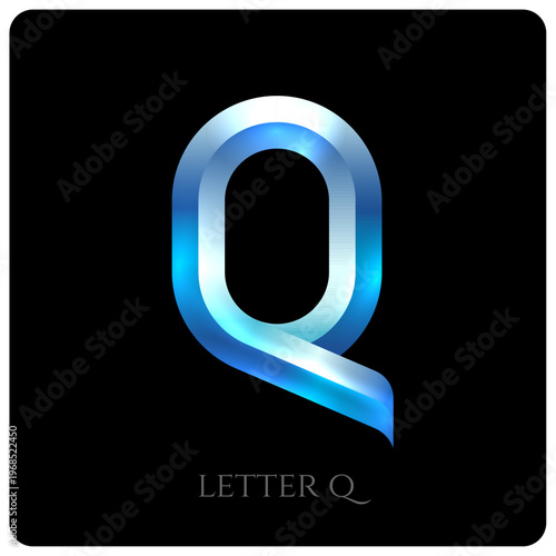 Q monogram as if carved from ice.
Letter Q is composed of geometric elements and facets reminiscent of a precious crystal.