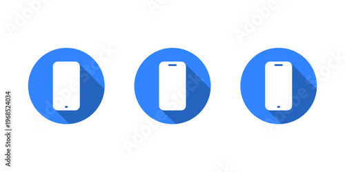 Smartphone icon set with long shadow. Mobile phone symbol. Cellphone device sign