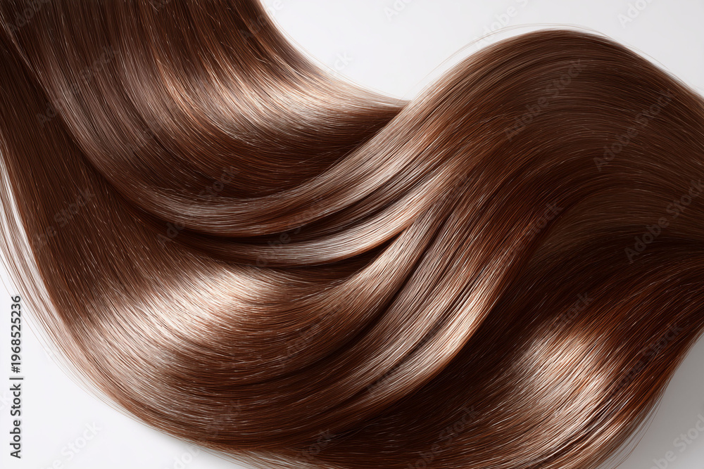 Fototapeta premium なめらかに流れるダークブラウンの美しいツヤ髪を印象づける高級感あるヘアケア広告向けビジュアル