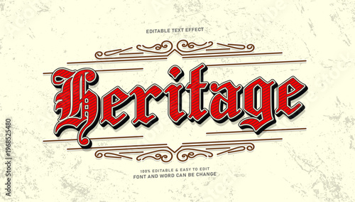 Bild auf Leinwand Heritage Red Blackletter Editable Text Effect with Classic Ornament and Vintage