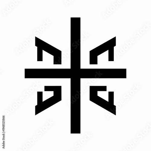 Minimalist Black and White Vegvisir Icelandic Magical Stave Vector Illustration, Ancient Nordic Symbol for Protection and Guidance, Flat Geometric Viking Compass Graphic Isolated on White Background