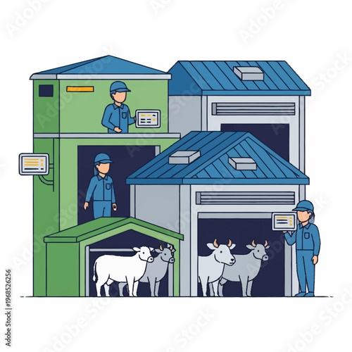 Cattle farming and livestock management in modern agricultural facilities.