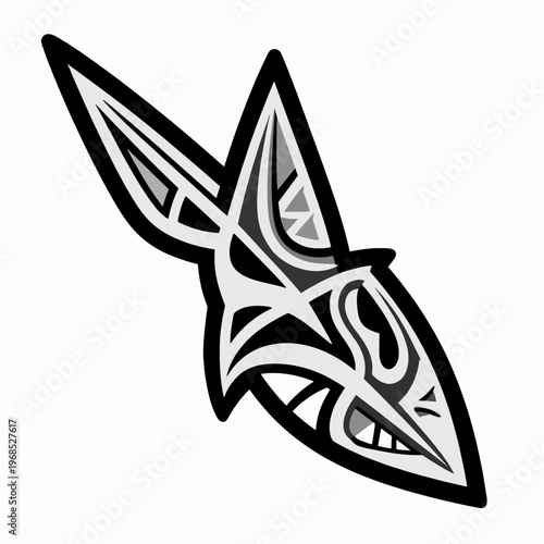 Single flat vector illustration of a traditional Polynesian spearhead with silver and black tribal geometric patterns, minimalist indigenous Pacific Islander cultural art icon isolated on white.