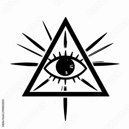 Mystical All-Seeing Eye in Triangle, Sacred Geometry Occult Symbol, Vintage Vector Illustration of Eye of Providence with Rays Isolated on White Background for Esoteric Spiritual Concepts