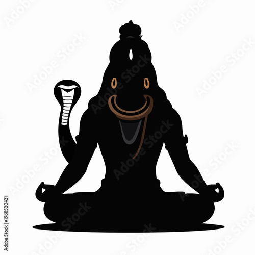 Meditative Hindu God Shiva Profile Vector Illustration, Spiritual South Asian Indian Deity Portrait, Religious Yoga Concept, Minimalist Black Ink Art, Calm Mood, Isolated on White Background