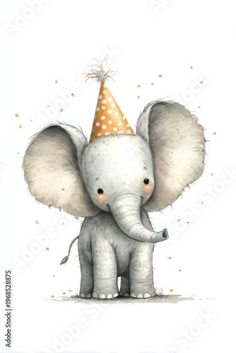 Party hat elephant celebrating joyfully!