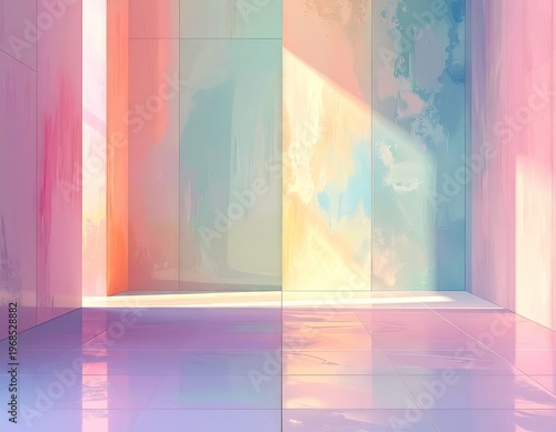 Abstract colorful geometric shapes with soft lighting.