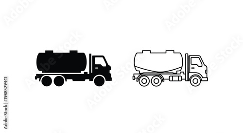 Two concrete mixer trucks one solid black the other white outline