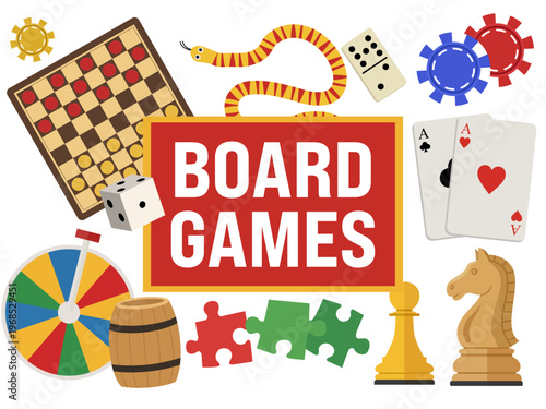 board games banner poster various games illustration strategy activity