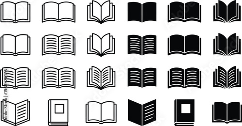 A set of line art book silhouettes in various designs and vector formats for educational concepts