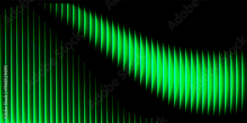 Dark green neon gradient ribbed glass. Vector ribbed glass texture background. Mesh gradient. acrylic ribbed bath surface. Reeded glass background semitransparent overlay. Bath wall window