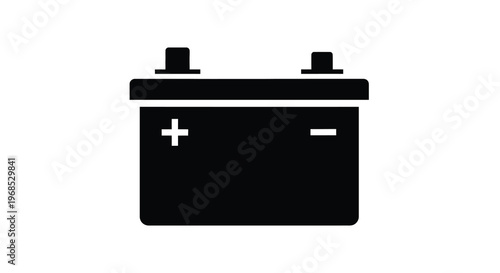 Simple black silhouette of a car battery with positive and negative terminals