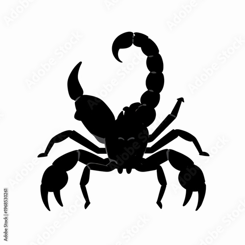 Black Scorpion Silhouette Vector Illustration, Single Desert Arachnid Icon in Defensive Striking Pose, Minimalist Flat Art Graphic Isolated on White Background for Professional Logo or Tattoo Design