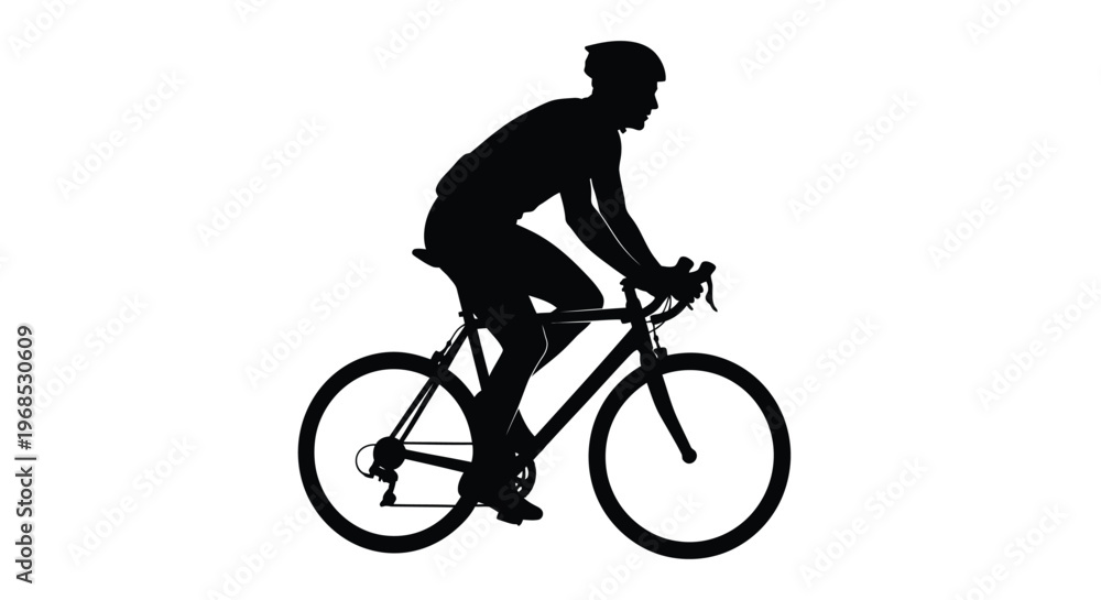 Obraz premium Silhouetted cyclist riding a road bike against a stark white background