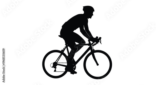 Silhouetted cyclist riding a road bike against a stark white background