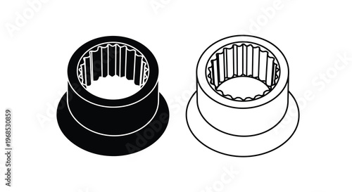 Technical drawing of two cylindrical components with internal splines