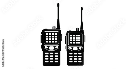 Two black silhouette walkie talkies displayed against a white background