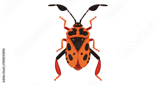 A vibrant orange and black spotted beetle icon with antennae, illustrated in a modern flat design style.