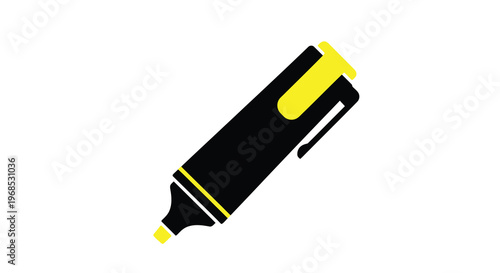 A simple graphic illustration of a black highlighter with yellow accents