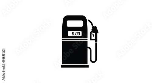 Simple black silhouette of a gas pump on a white background