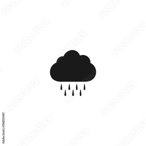 A black cloud releasing vertical rain droplets against a plain background