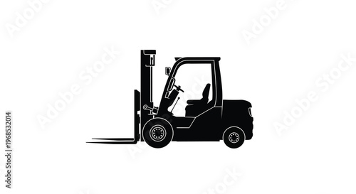 Silhouetted forklift truck against a stark white background